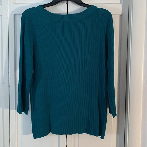 George Antique Teal Ribbed Scoop Neck Sweater EUC - Picture 5 of 7